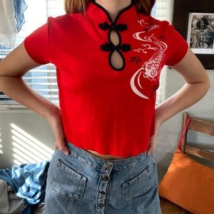 Cute red vintage kimono style top